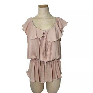 Bellatrix women’s blouse S beige tan sleeveless tank top flowy ruffle elastic